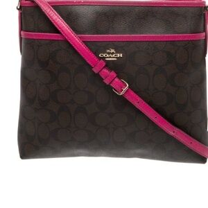 Coach Brown & Fuchsia Signature Canvas and Leather Swingpack File Crossbody Bag